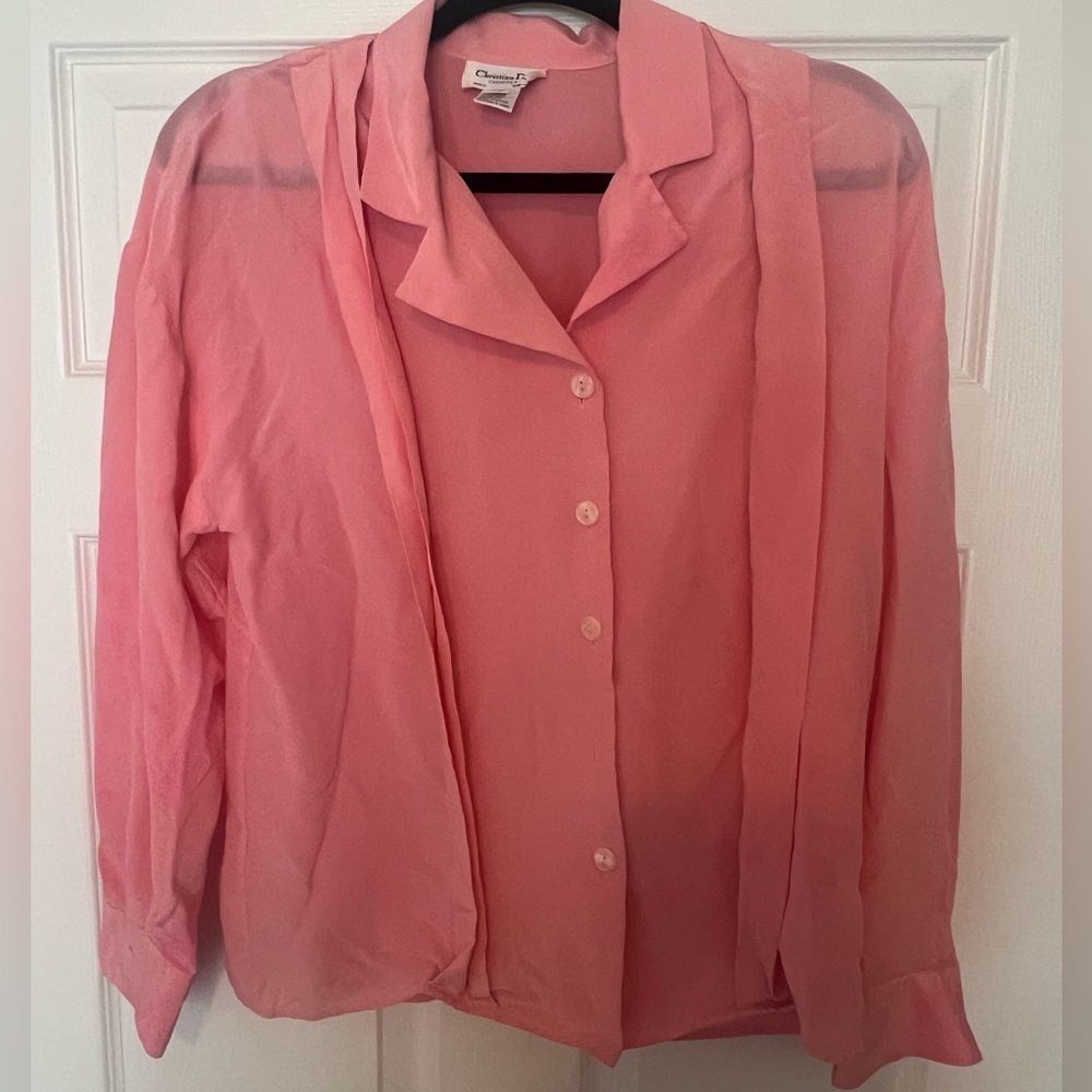 Christian Dior 100% silk Pink button up blouse vintage sz 8